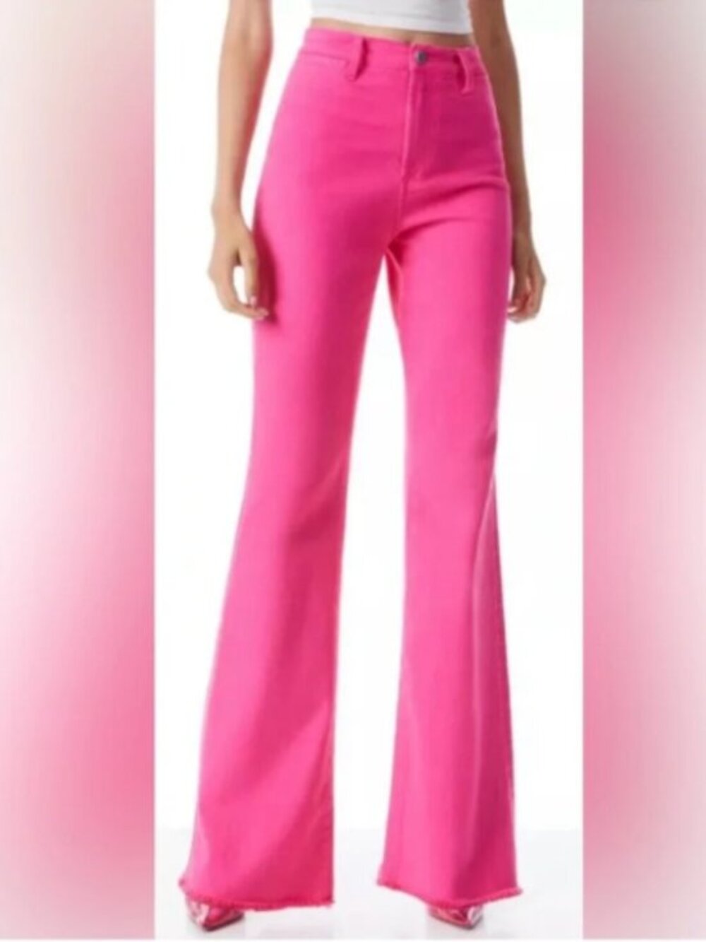 Alice + Olivia Jeans Raw Hem Wide Leg High Rise Jeans in Wild Pink Size 24